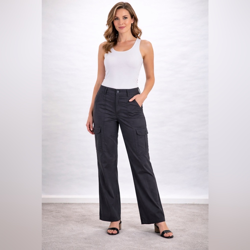 Lauren Ralph Lauren Pants Womens 10 Black Cargo Wide Leg Cropped High Rise Pleat